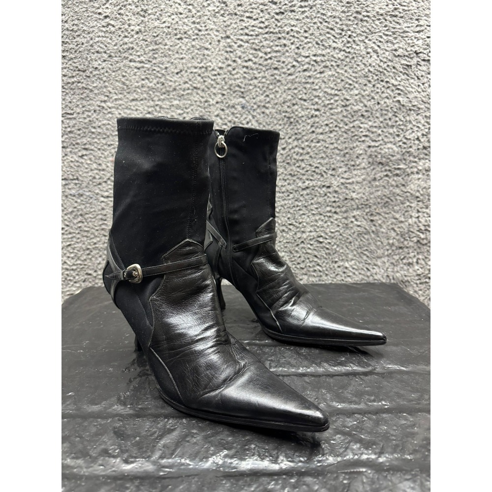 Luciano Padovan Leather Zip-Up Pointed Toe Kitten Heel Boots Womens Size 40 EU